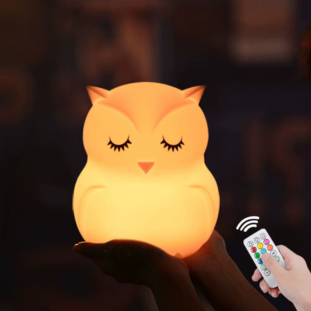 Hibou LED Veilleuse Capteur Tactile Télécommande 9 Couleurs Minuterie Variable Rechargeable Silicone Lampe De Nuit Pour Enfants Bébé Cadeau