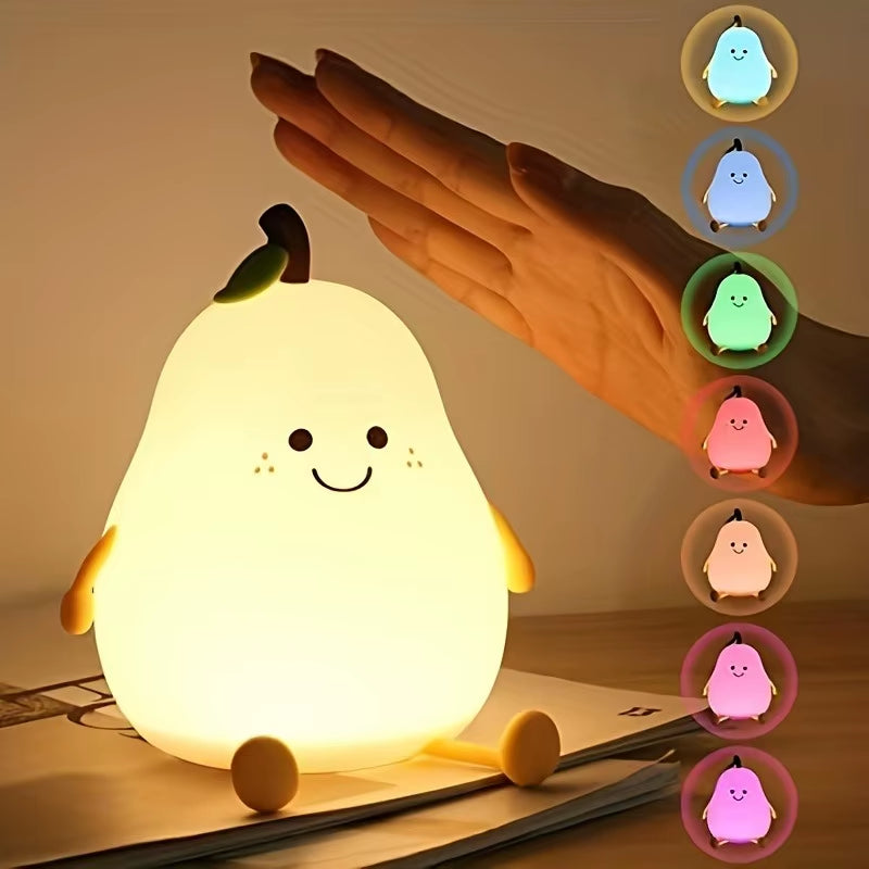 1Pc Mignon Poire Veilleuse 7 Couleurs Réglable Tactile-Contrôle Veilleuse Silicone Anti-Stress Pat Lampe USB Rechargeable